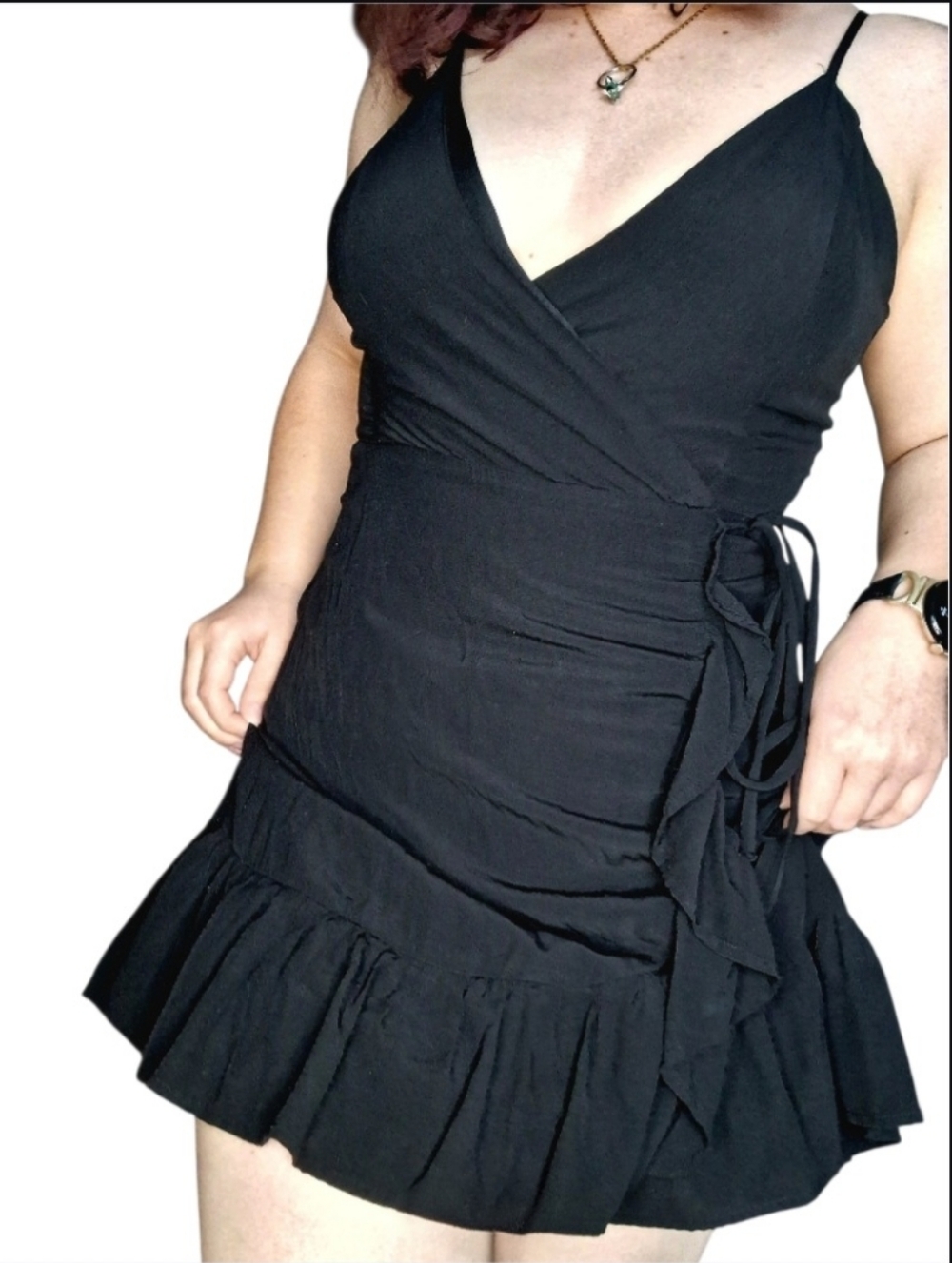 Altar’d State Black Mini Dress Ruffle Hem Spaghetti Strap Feminine Chic
